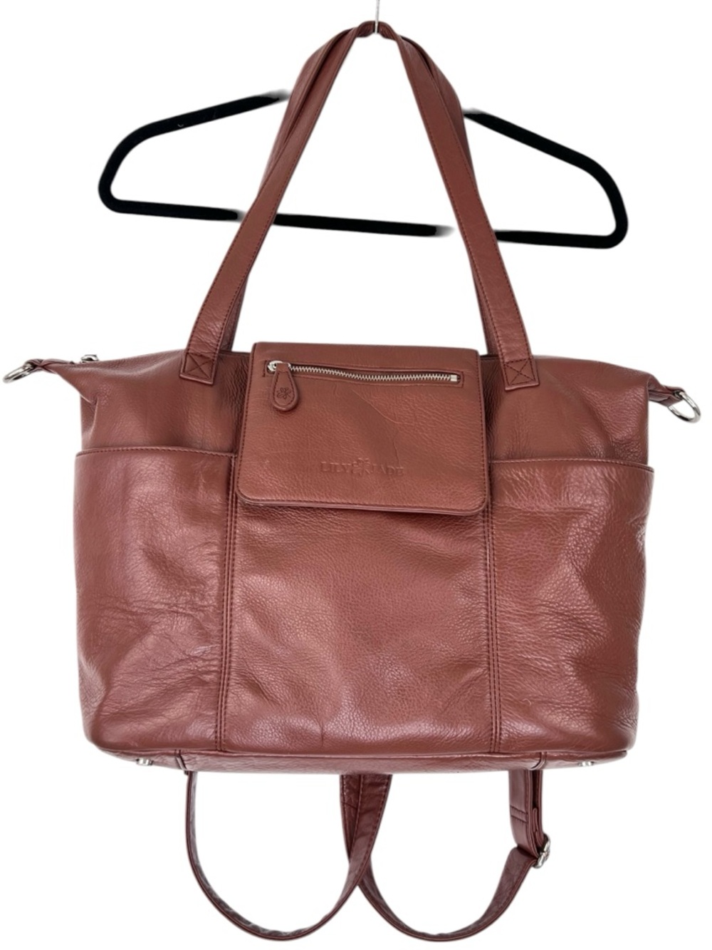 Lily Jade Diaper Bag Brandy Brown Leather Baby Backpack Crossbody